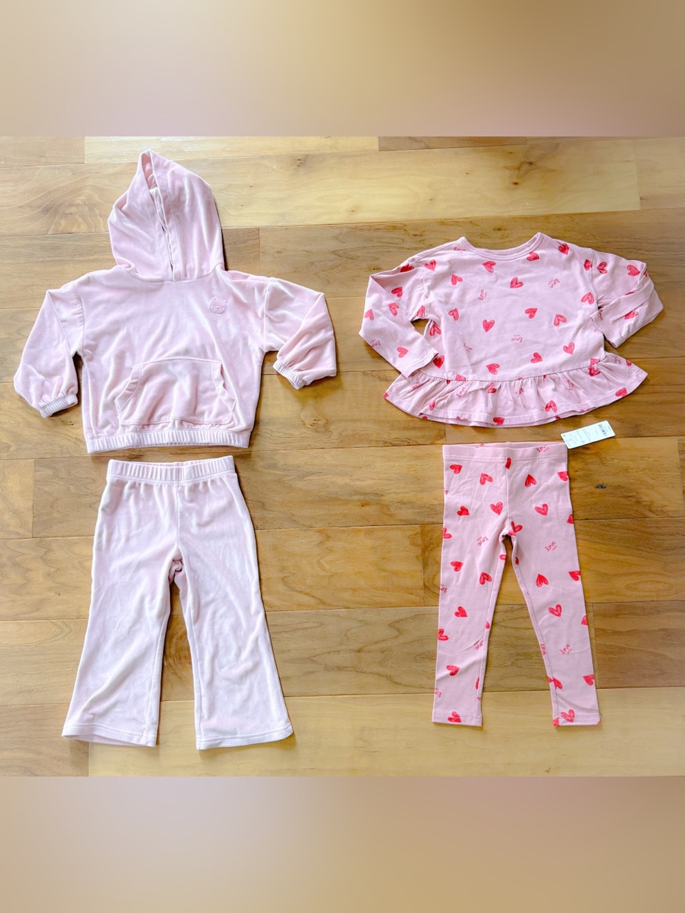 Two Toddler Girl 2-Piece Sets- Velour Hoodie & Heart Set, 3T, Great Condition!!